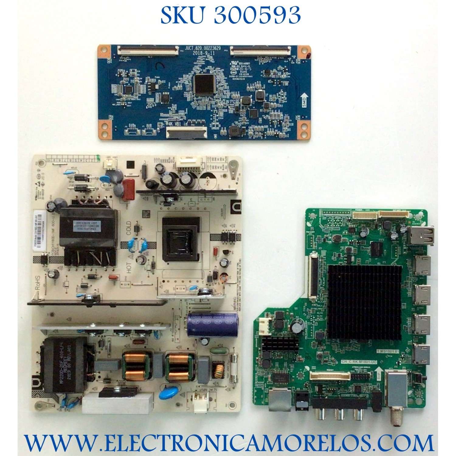 KIT DE TARJETAS PARA TV ONN / MAIN T.MS1801.81 / CH_C.RK.M1801-UC / FUENTE CH1160D-1MF / CH1160D-1MF 600-U D / T-CON JUC7.820.00223629 / E214887 / CQC16001140672 / PANEL C580Y19-D6 / MODELO 100018971